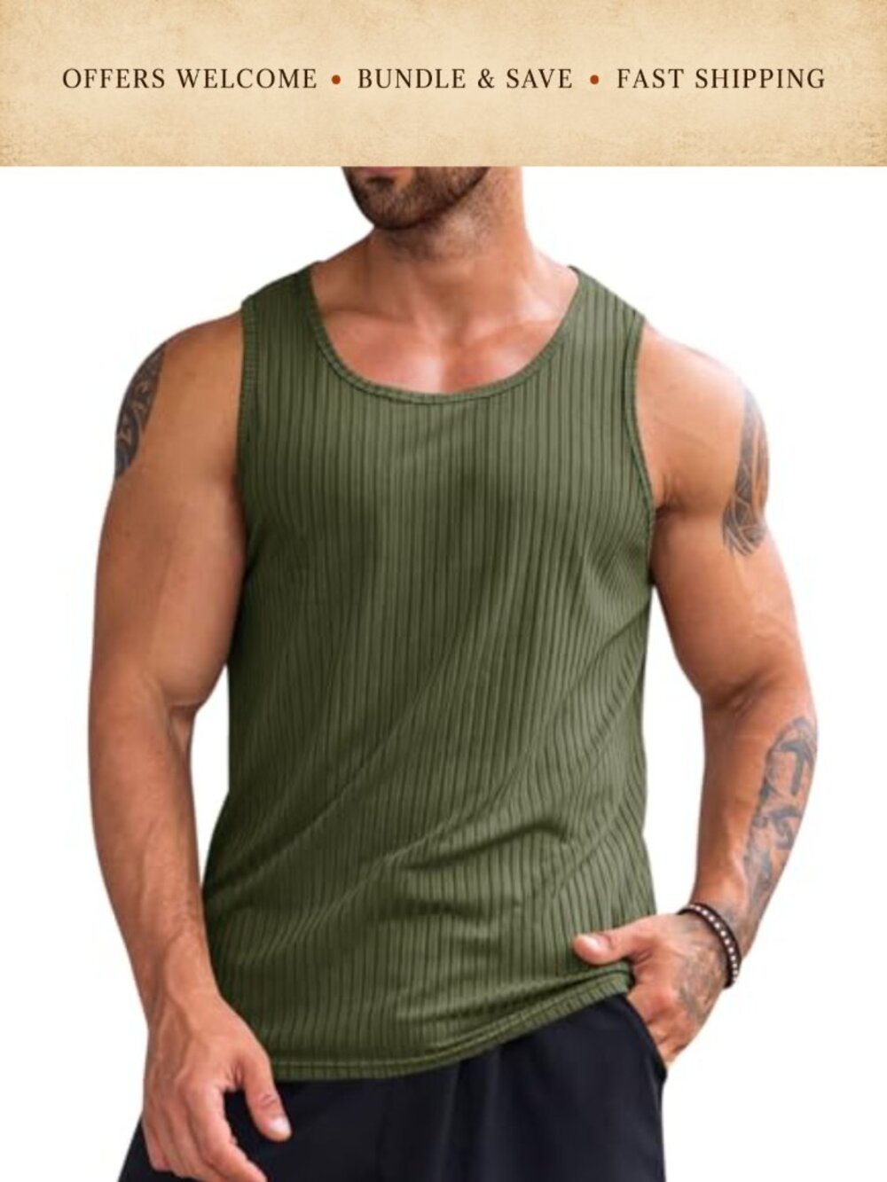 Ribbed Knit Tank Top Sleeveless Muscle Workout Gym Fitness Tee